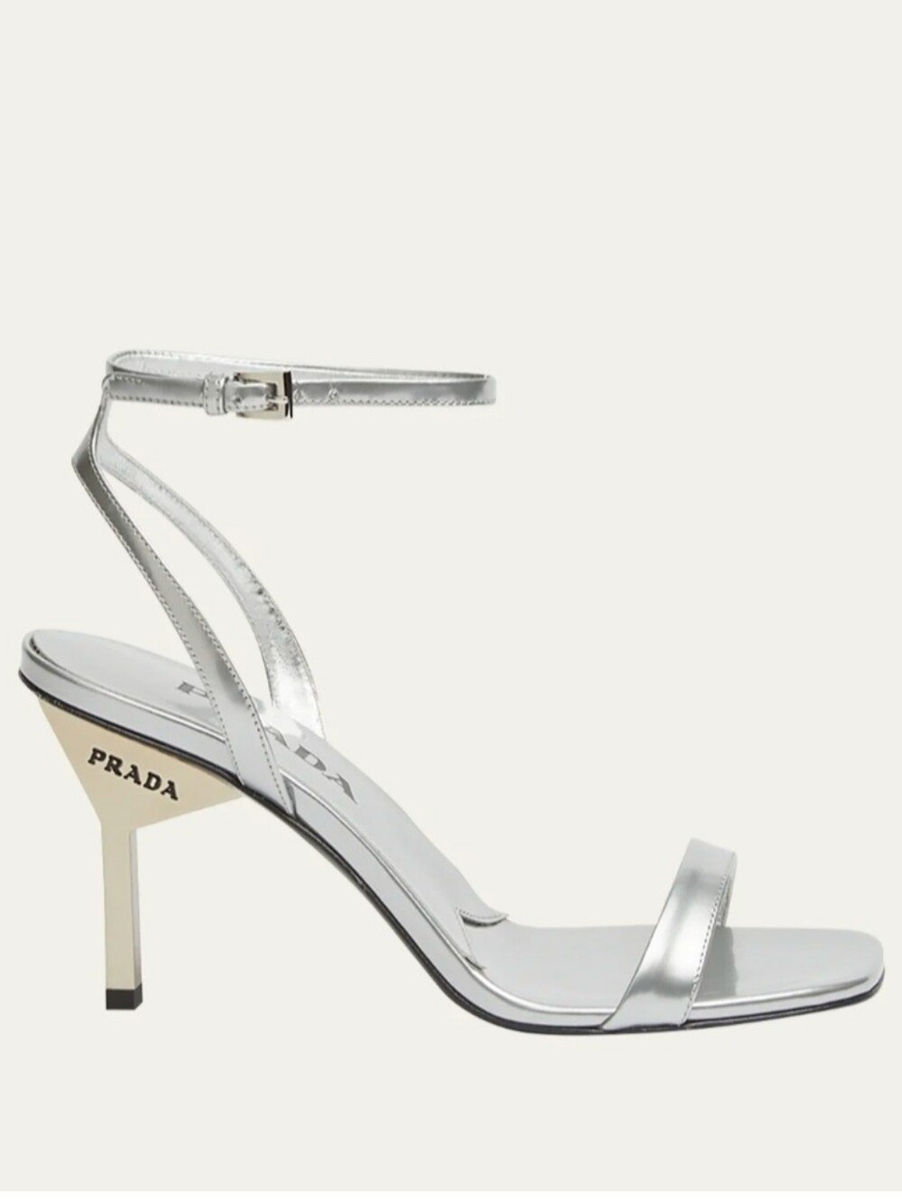 $1,250 PRADA Ankle Strap Metallic Silver 85 Leather Sandals EU 37.5 US 7.5 BNIB